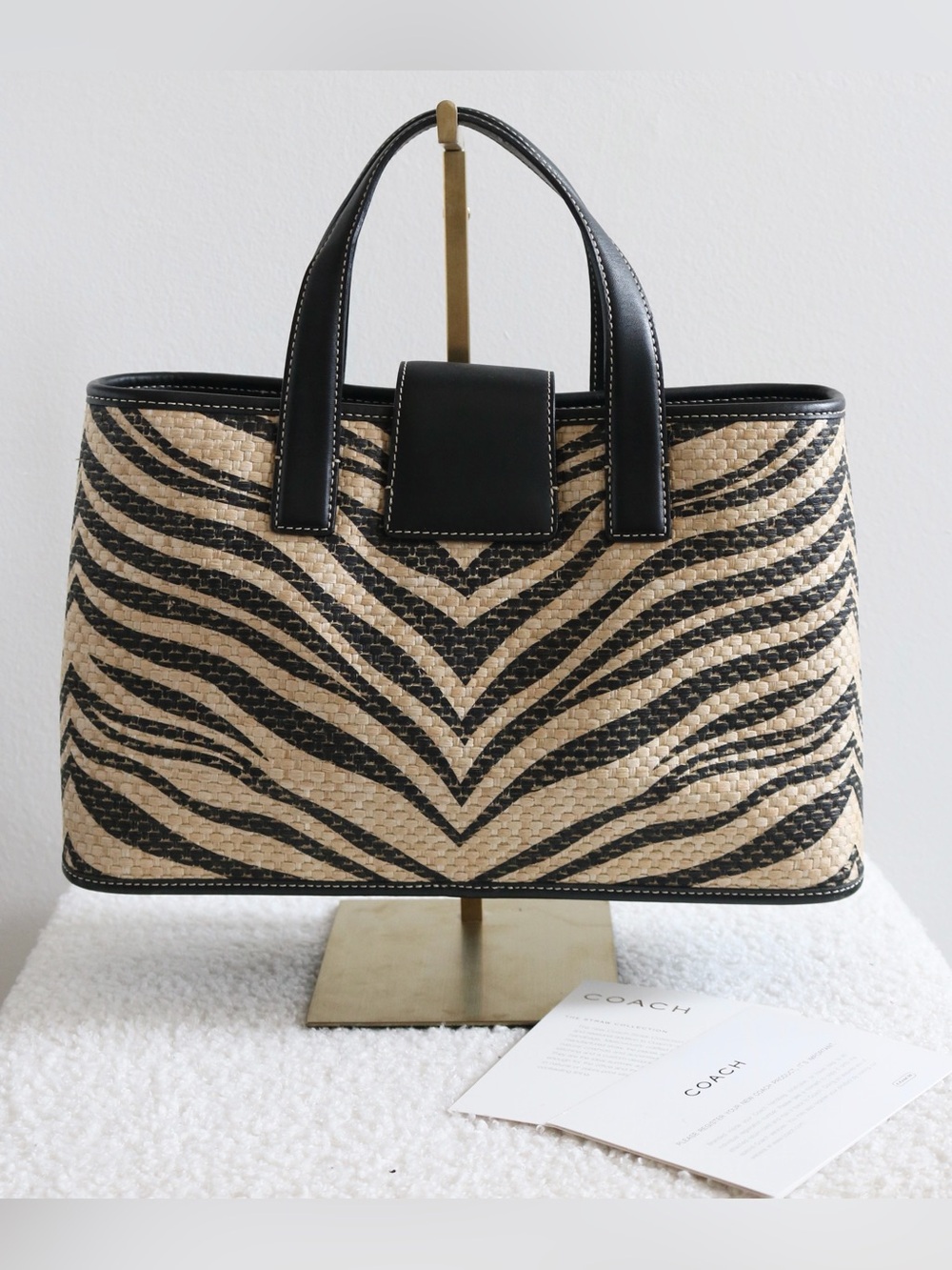 Vintage Coach Zebra Print Straw Tote - Picture 2 of 7